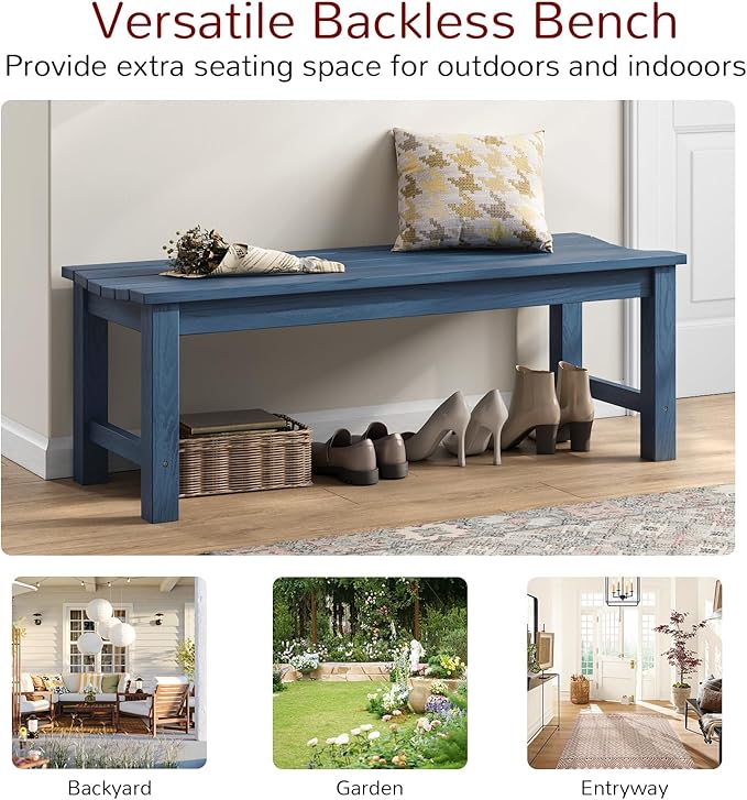 Stoog Outdoor Bench, 2-Person Patio Dining Bench, Waterproof Garden Bench, Never Rot or Fade, for Porch, Garden, Deck, and Entryway, Blue