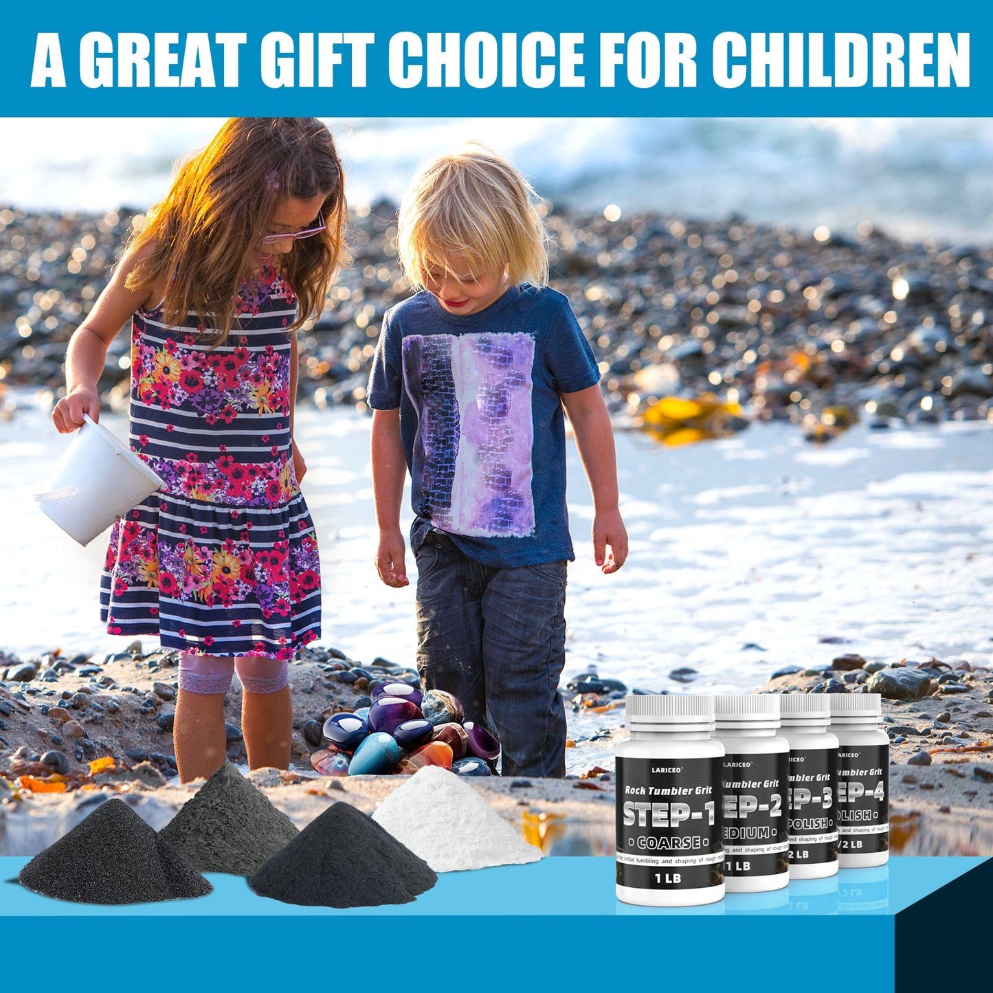 3LB Rock Tumbler Grit and Polish Refill Set, 4-Step Professional Polish Rock Tumbler Grit to Unlock Stunning Polished Stones. Ideal for National Geographic, KomeStone, and Other Polishers and Tumblers