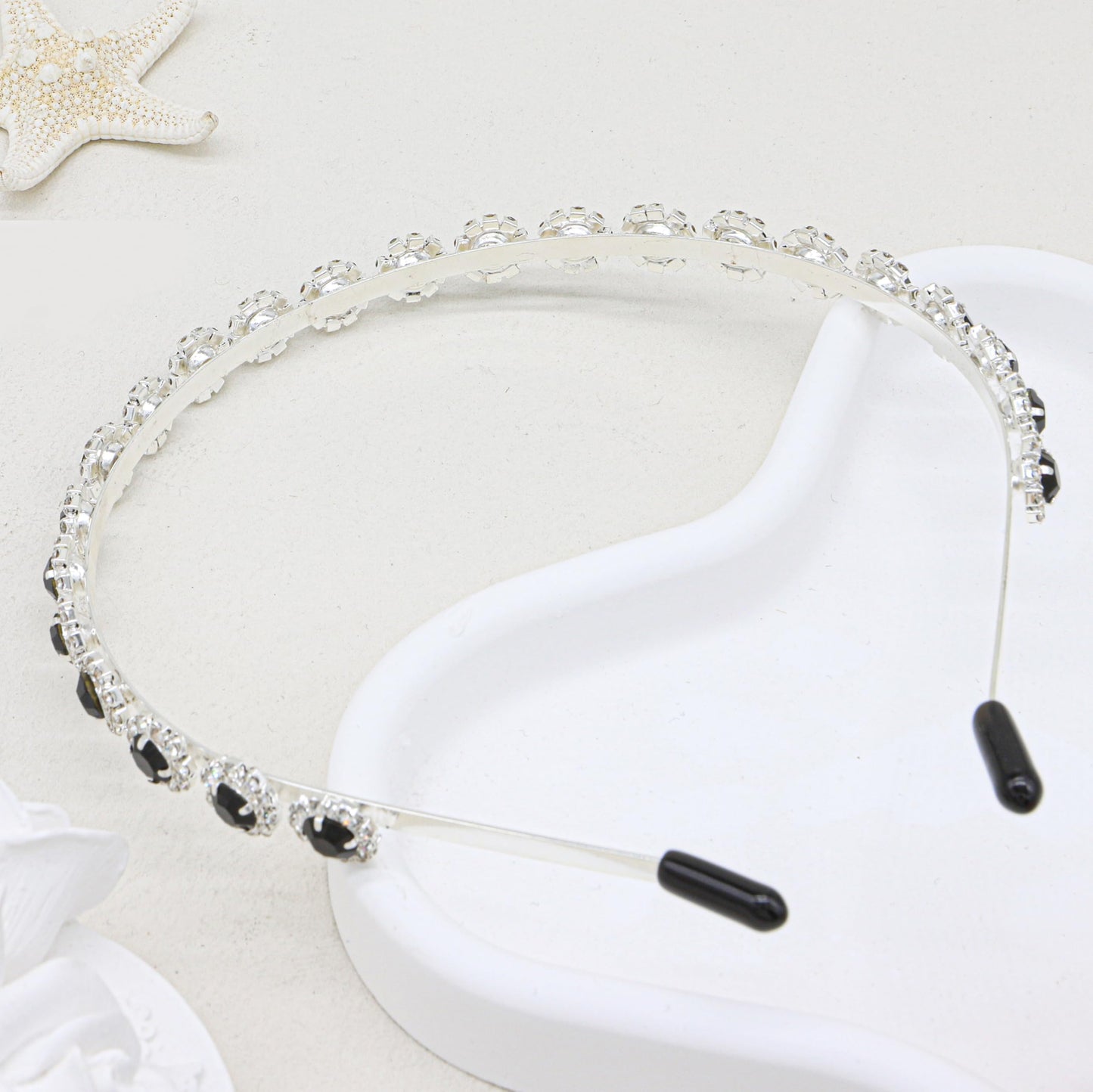 Ammei Headpiece Bridal Headpiece Wedding Headband with Crystal and Hair Accessories (Black, 5.5 ' ')