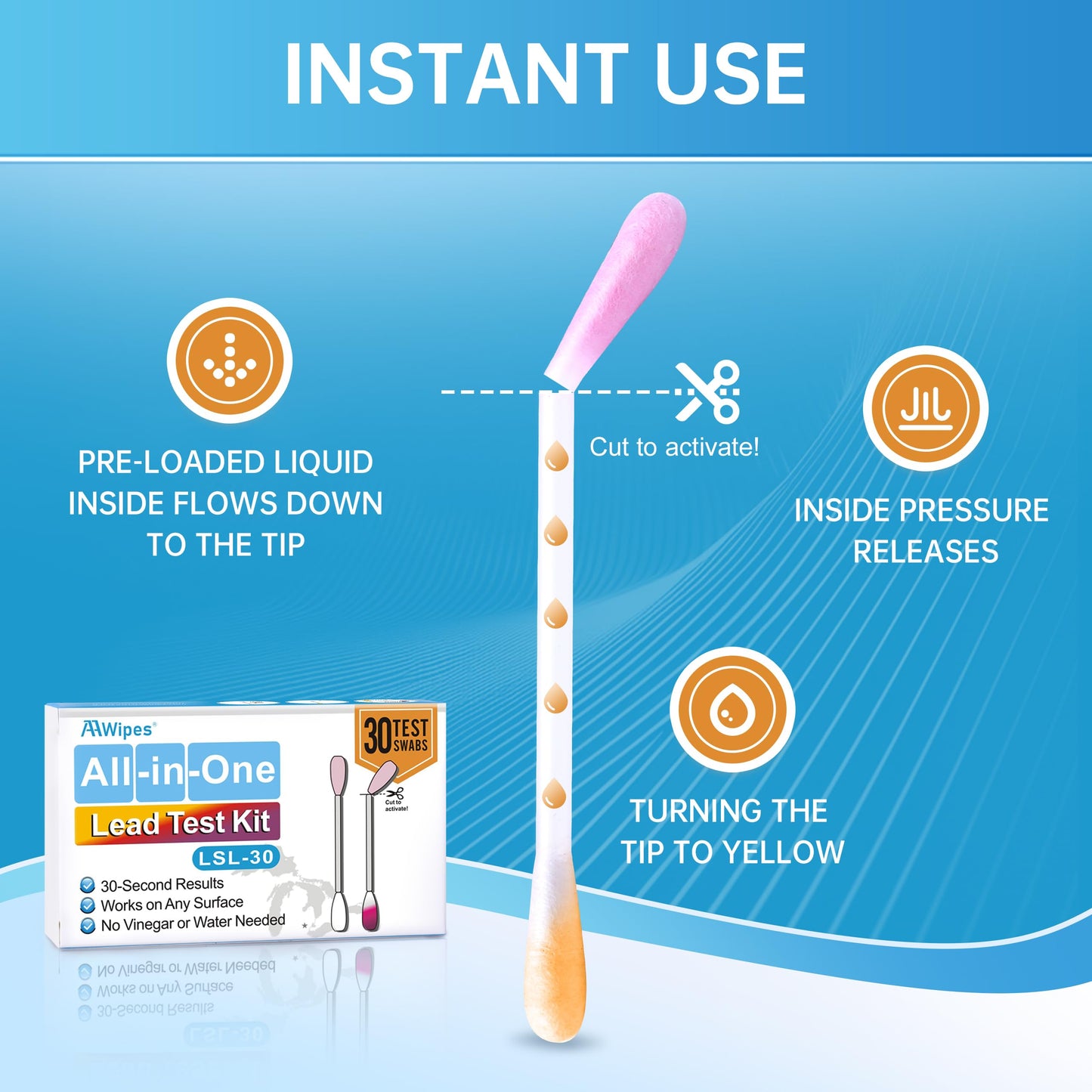 AAwipes Lead Test Kit All-in-1 30 Swabs Results in 30 Seconds at Home Lead Testing Kit for Dishes Paint Convenient Use No Vinegar or Water Needed