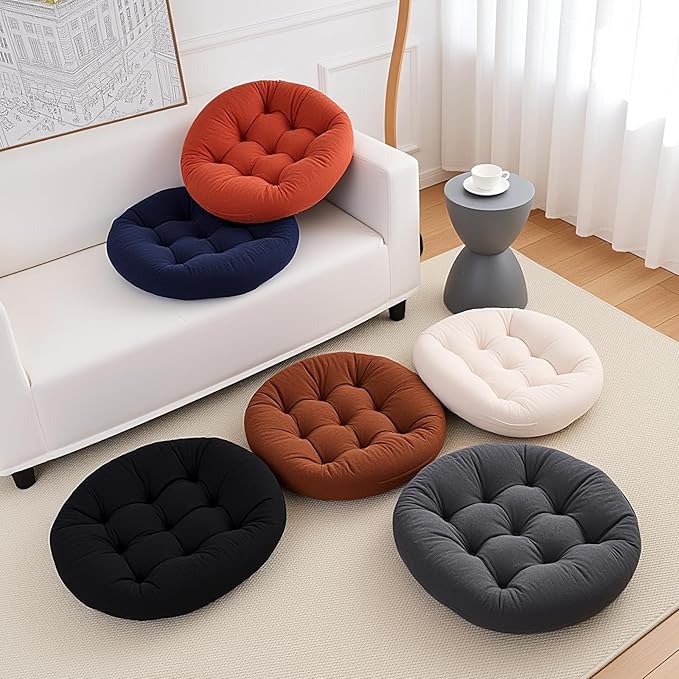 2Pcs Floor Pillows for Adults, 22x22 Inch Meditation Cushions, Large Round Sitting Cushion Living Room Memory Foam Pillow for Sitting (1, Beige, 22x22x4 Inch)
