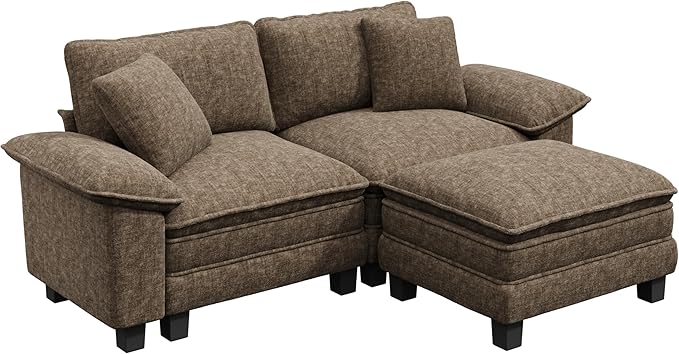 PHI VILLA Cloud Modular Couches Sets, 87.5" Sectional Loveseat Sofa with 1 Movable Ottoman, 3-Seater Comfy Couches for Living Room Apartment, Chenille Fabric, Taupe