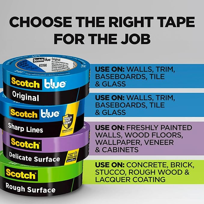 ScotchBlue Original Multi-Surface Painter's Tape, 1.41 Inches x 60 Yards, 4 Rolls, Blue, Paint Tape Protects Surfaces and Removes Easily, Multi-Surface Painting Tape for Indoor and Outdoor Use