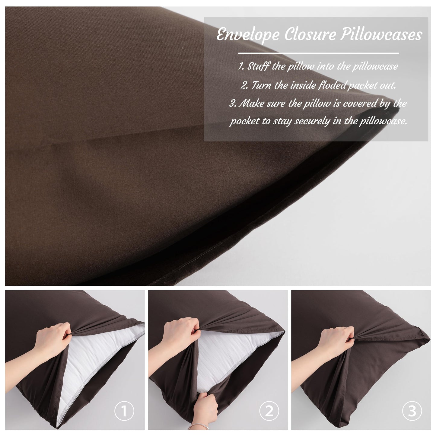 NTBAY Body Pillow Cases Set of 2, 2 Pack Brushed Microfiber 20x54 Inches, Soft, Wrinkle, Fade, Stain Resistant Dark Brown Pillow Cases with Envelope Closure