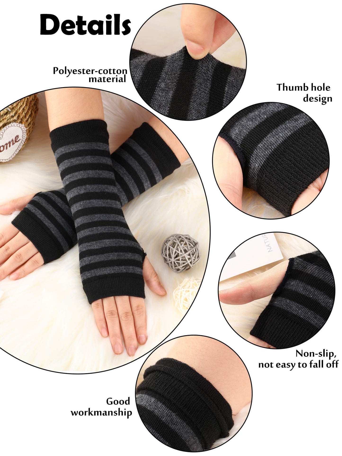 SATINIOR 4 Pairs Cashmere Feel Wrist Fingerless Gloves with Thumb Hole Unisex Cashmere Warm Gloves