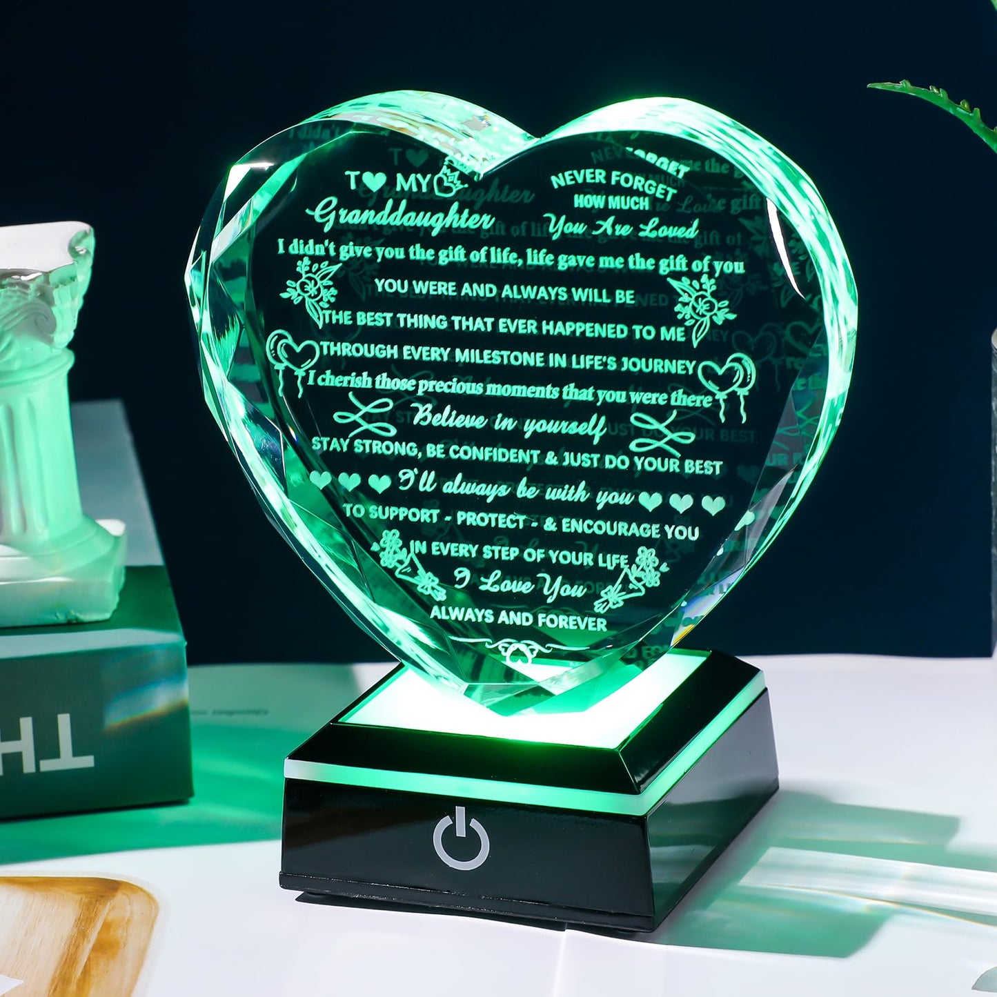 Arikyrist Granddaughter Gifts with Colorful LED Base Crystal Heart Birthday Gifts for Granddaughter from Grandparents Meaningful to My Granddaughter Gift for Christmas Wedding Day Graduation