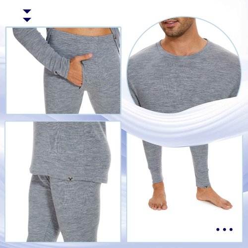 MERINNOVATION Merino Wool Base Layer Set for Men 100% Merino Wool Thermal Underwear Long Sleeve and Bottom