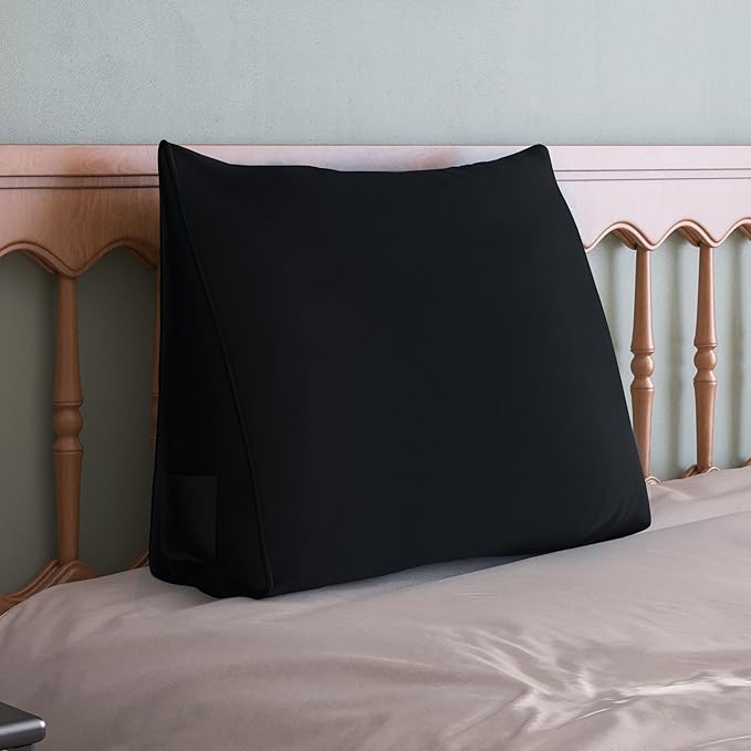 WOWMAX Back Pillow for Bed Sitting up-Bed Wedge Pillow Back Support Pillows for Bed & Sofa Couch, Velvet(100% Cotton), Black
