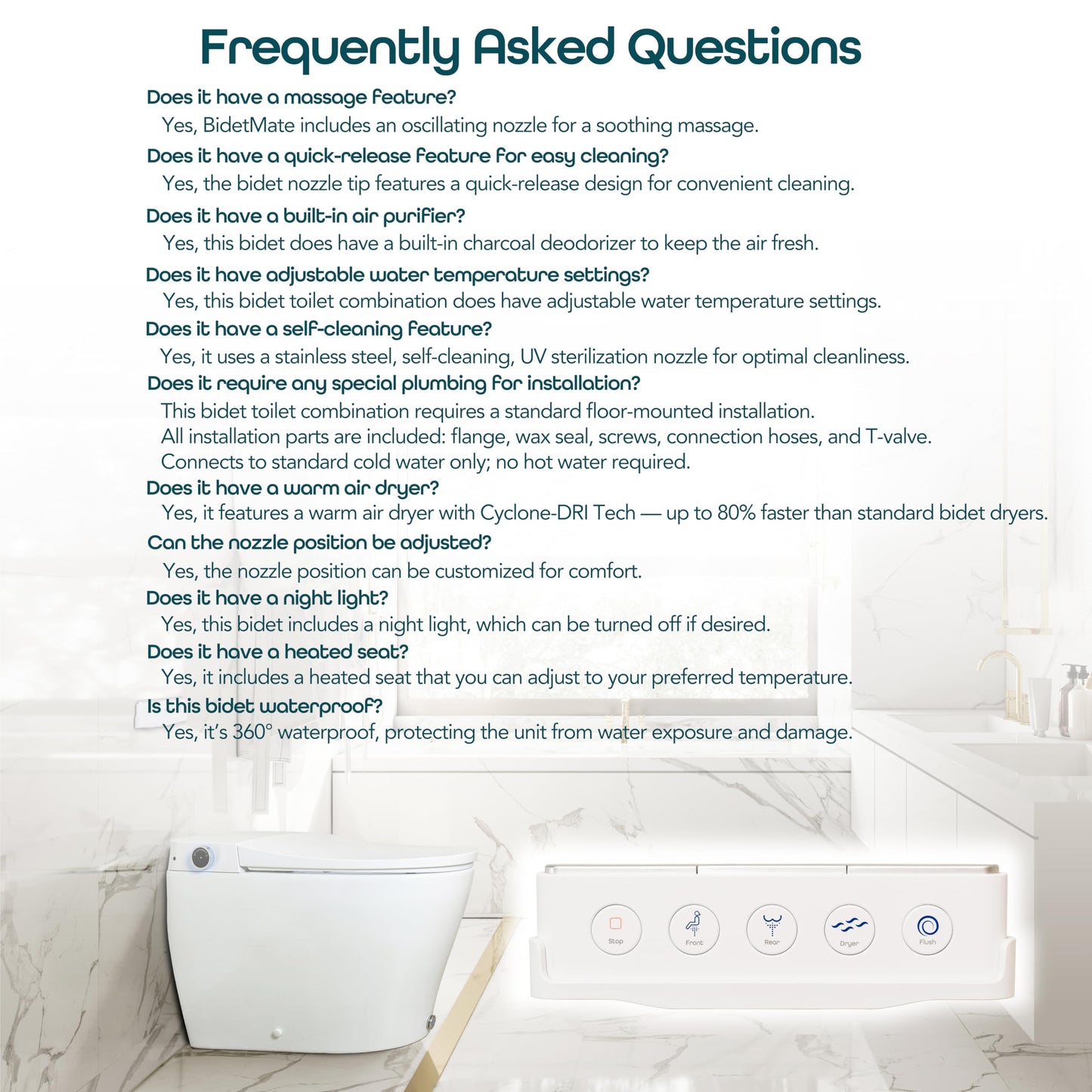 BidetMate 6000 Series Intelligent Bidet Japanese Toilet Combination – Hands-Free Open/Close toilet and bidet – Instant Heated Water, Dryer, & Seat – Quick Drying Cyclone-Dri, Auto Flush, Night Light