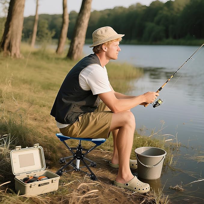 GYMAX 360° Swivel Camping Stool, Portable Folding Stool Seat with Carry Bag, Collapsible & Lightweight for Outdoor Fishing Backpacking Hunting Hiking Travel