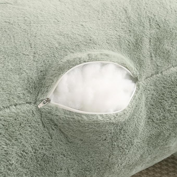 PAJEO Reading Pillow for Sitting in Bed, Large Backrest Reading Pillow with Arm Rest,Back-Rest Support Cushion for Sit Up on Couch, Sofa, and Floor, Dorm Essentials (Green Faux Fur, Standard(17"))