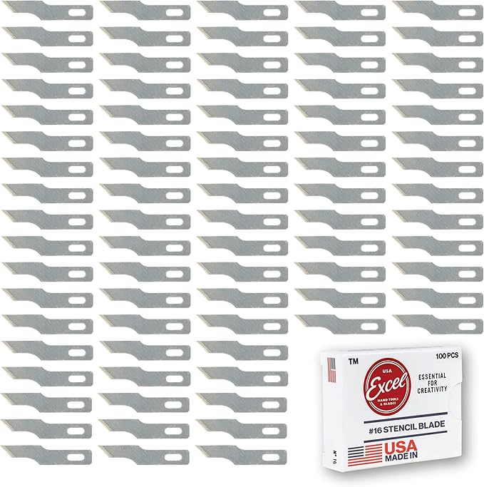 Excel Blades #16 Angled Stencil Edge Replacement Blades – 100-Pack High Carbon Steel Blades for Precision Cutting, Trimming Craft Knife – Professional & Hobby Knife - Made in USA
