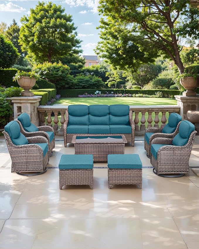 ACTREST Luxury 24x24x6 Inch Smile Patio Cushions for Outdoor Furniture Set of 6 - Thick Back & Deep Seat Outside Chair Pillows for Rattan Metal Glider Loveseat Sectional Sofa - Peacock Blue