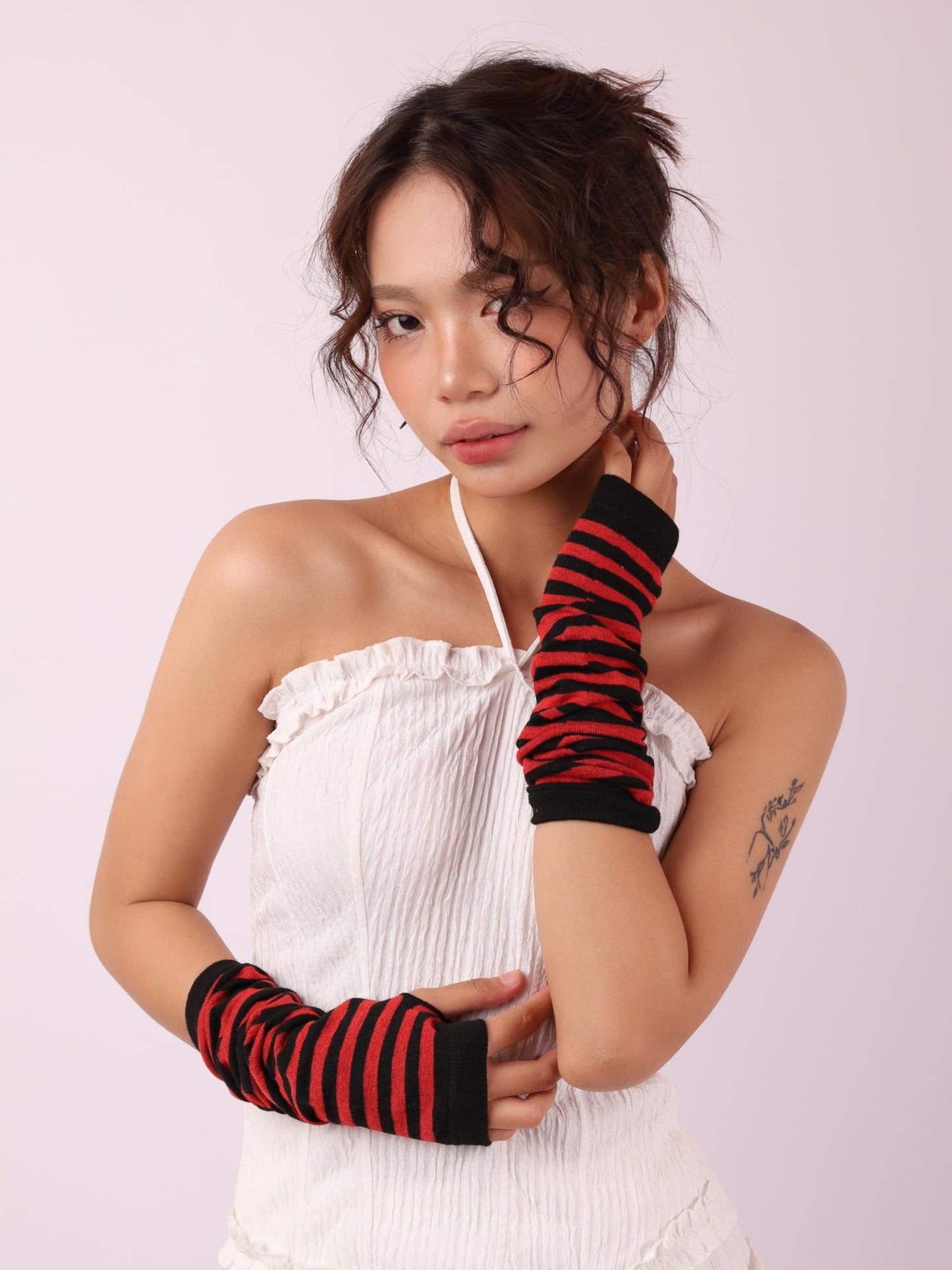 Sacina Black Red Long Fingerless Gloves, Arm Warmers Y2k, Goth Punk Gloves, Emo Accessories