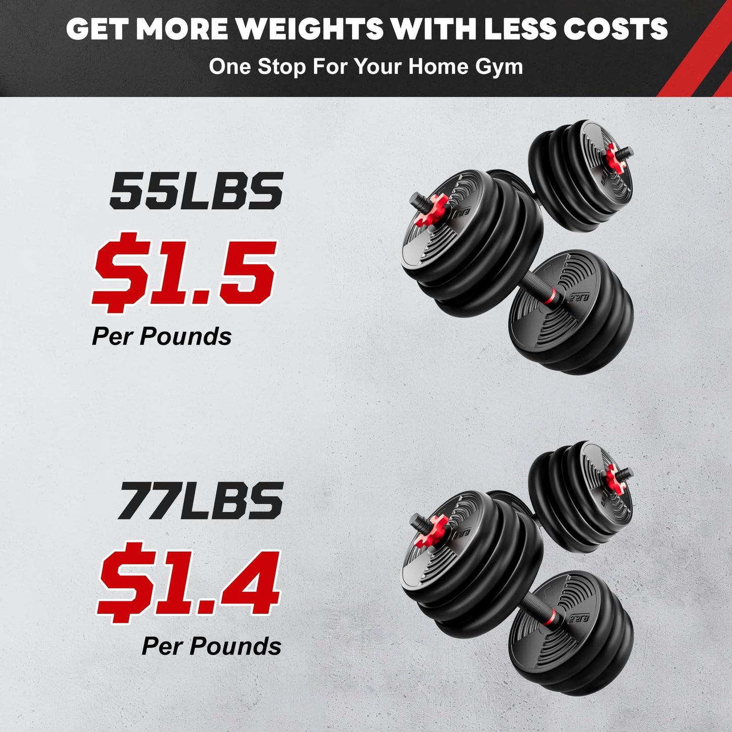 Adjustable Dumbbells, GOIMU 32/54/76/94LBS Free Weight Set, 4 in 1 Dumbbell Set Used as Barbell, Kettlebell, Push Up Stand, Fitness Exercise for Home Gym Suitable Men/Women(76LB)
