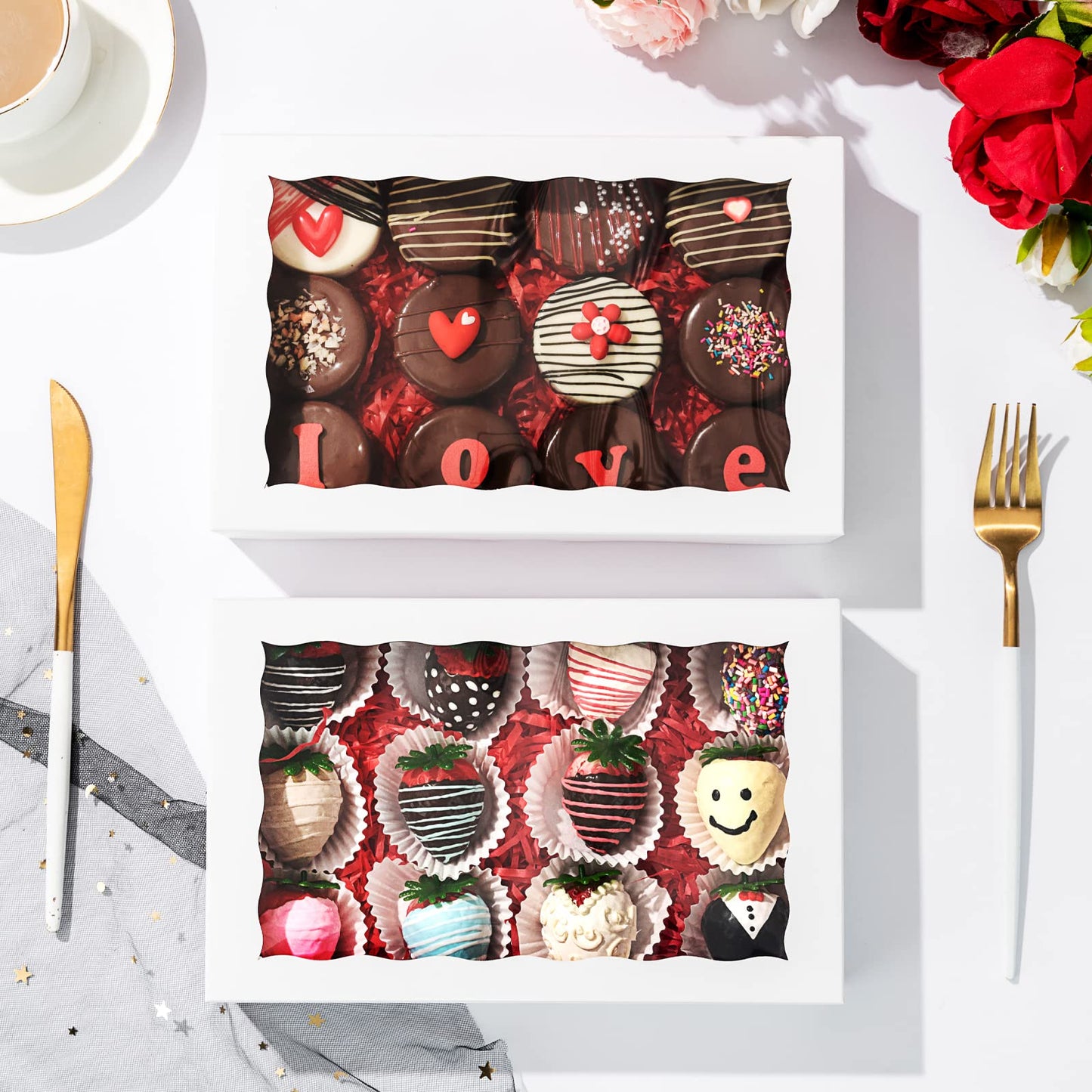 SLShePack 24 PCS 9.5" x 6" x 2" Bakery Boxes with Window for Cookies, Cakesicle, Chocolate Bomb, Macaron, Chocolate Covered Strawberries and Pretzel Rods