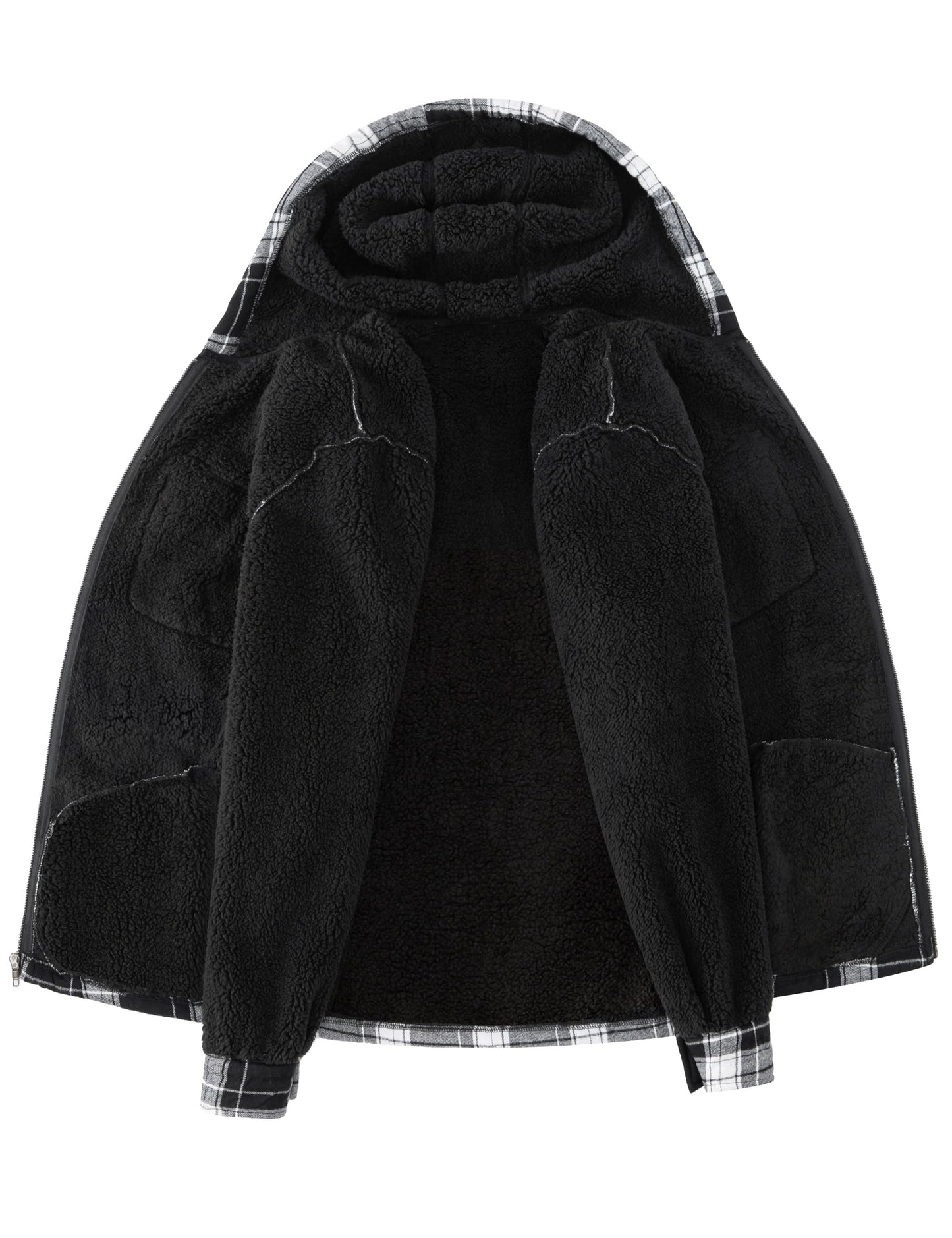 Ephemoca Men's Fleece Flannel Jacket Zip Up Plaid Cotton Hoodie Sherpa Lined Shirt Jacket Winter Warm Coats with Hood Black Large