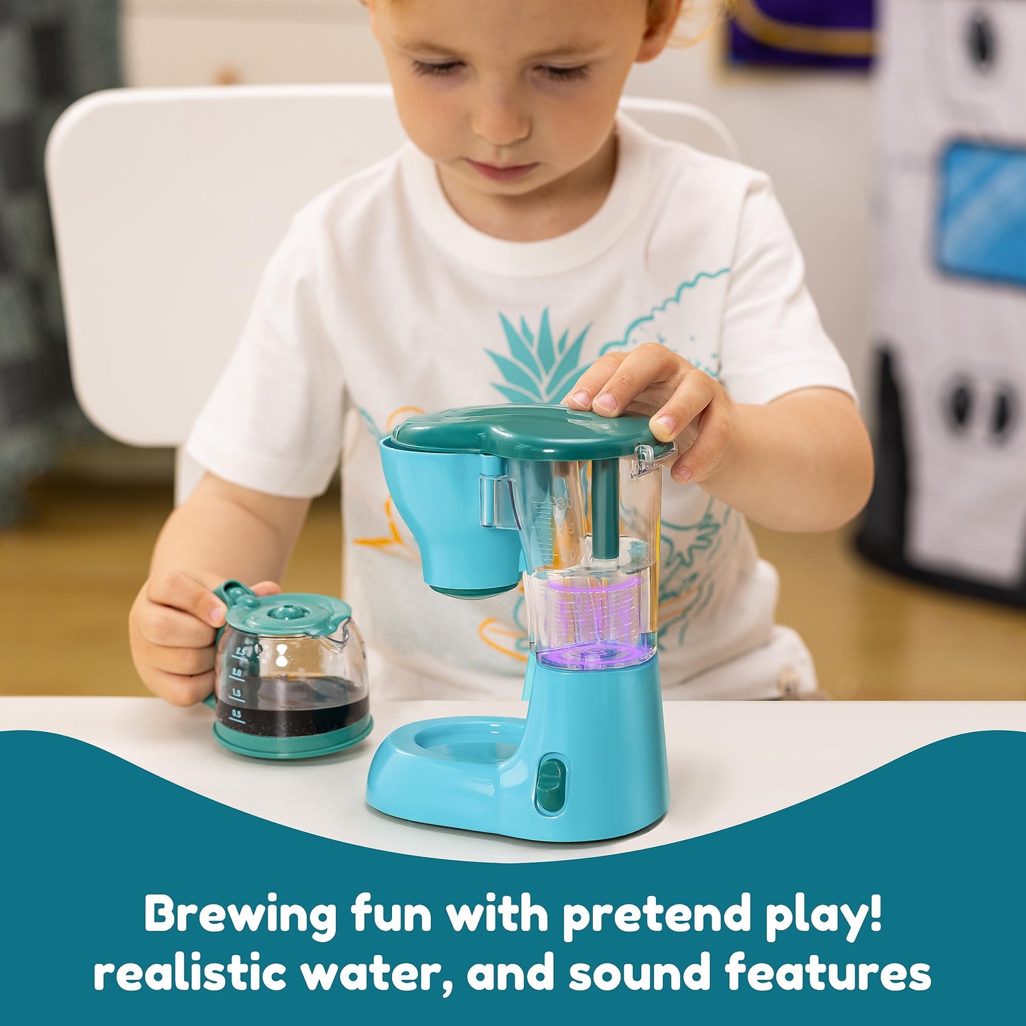 Joyin Play Kitchen Toys, Pretend and Play Food Kitchen Accessories GirlsToy with Coffee Maker, Mixer, Toaster with Realistic Lights& Sounds, Birthday Gift for Kids Ages 2 3 4 5, Blue