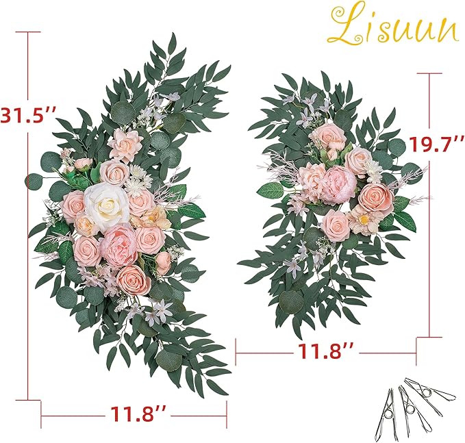 Wedding Arch Flowers, Artificial Floral Decor for Wedding Ceremony & Reception, Standard Size Large Flower Swag Set for Backdrop & Welcome Sign, Pack of 2 (Flesh Pink)