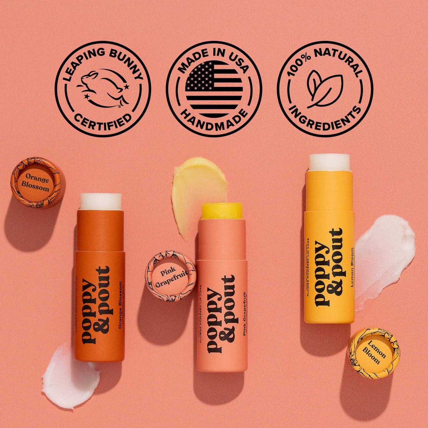 Poppy & Pout Pink Grapefruit Jumbo Lip Balm | All Natural Lip Balms & Moisturizers | Hydrates with Beeswax, Vitamin E, Organic C