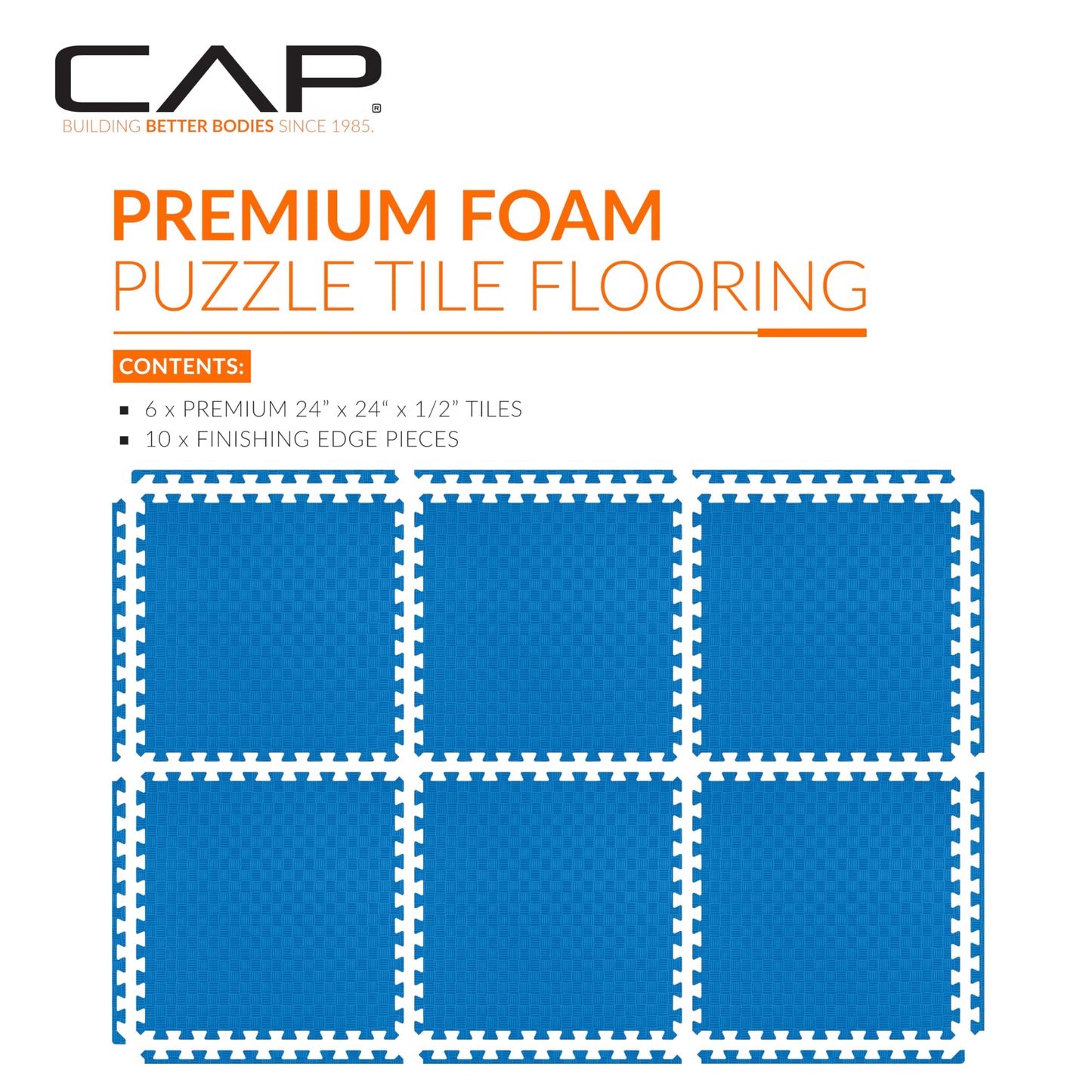 CAP Barbell 1/2-Inch Interlocking EVA Foam Exercise Puzzle Mat Home Gym Flooring - 1 Pack | 24" x 24" x 1/2" | Tatami Pattern - Blue