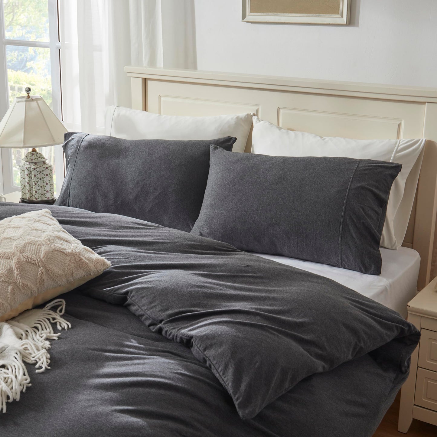 Household 100% Jersey Cotton Pillowcase 20”x30”-Light Weight, Comfortable, Super Soft Pillow Case with Envelope Closure Set of 2 (Dark Gray, Queen Size Pillowcase (20" x 30"))