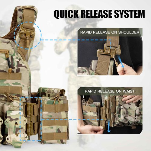 Jueachy Tactical Vest for Men Quick Release: Lightweight Molle Vest Adjustable Breathable Weighted Vest Camo