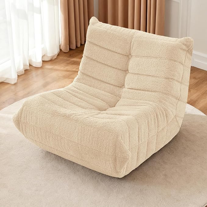HABUTWAY Bean Bag Chairs Fireside Lazy Floor Sofa, Soft Teddy Fleece Bean Bag Sofa with High-Resilience Foam Filling,Beanbag for Living Room, Bedroom, Office (Khaki Teddy)