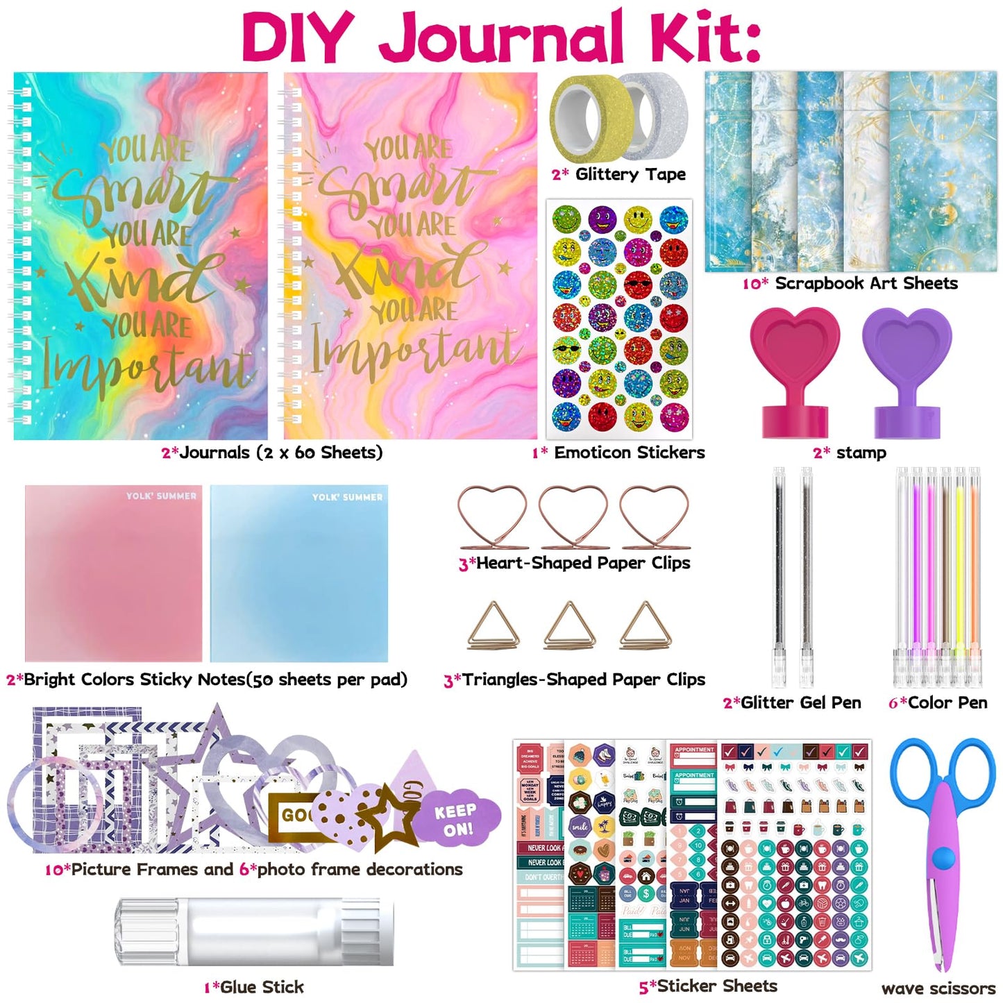 2-Pack DIY Journal Kit for Girls Ages 8-14,DIY Journal Set Stationary Birthday Gifts Ideas for Girls,Art Crafts for Tween Kid Scrapbook & Diary Supplies Set