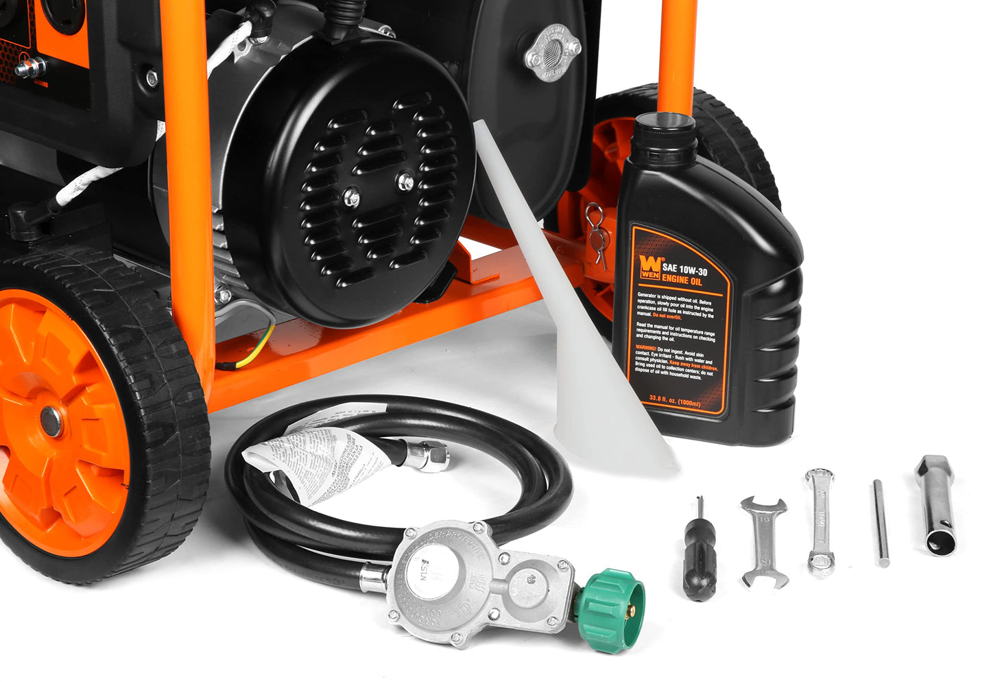 WEN DF623X 6250-Watt 120-Volt/240-Volt Dual Fuel Electric Start Portable Generator with Wheel Kit and CO Shutdown Sensor, Black