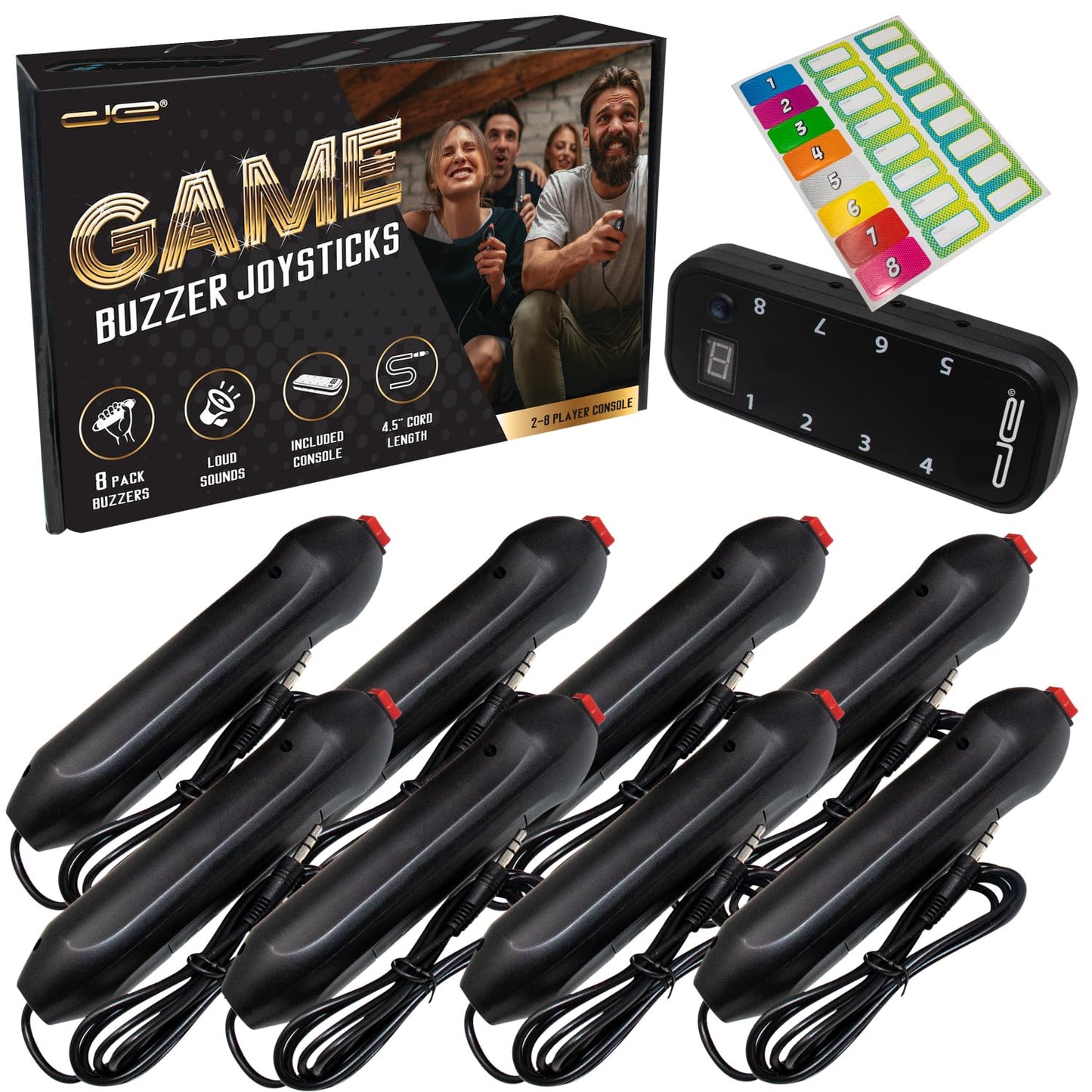 Digital Energy Handheld Buzzer Game System - Console Displays First Buzz-in - Great for Jeopardy Family Feud Trivia and Buzzer Games - Console with 8 Joystick Buzzers-New