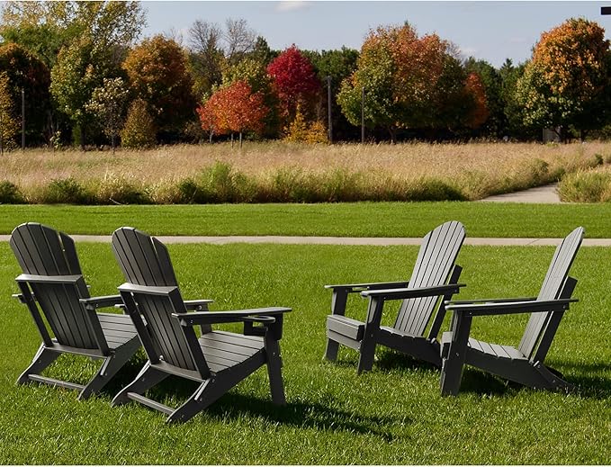 FUNBERRY Folding Adirondack Chair Set of 3, All Weather HDPE Fire Pit Chairs with Cup Holder for Outdoor
