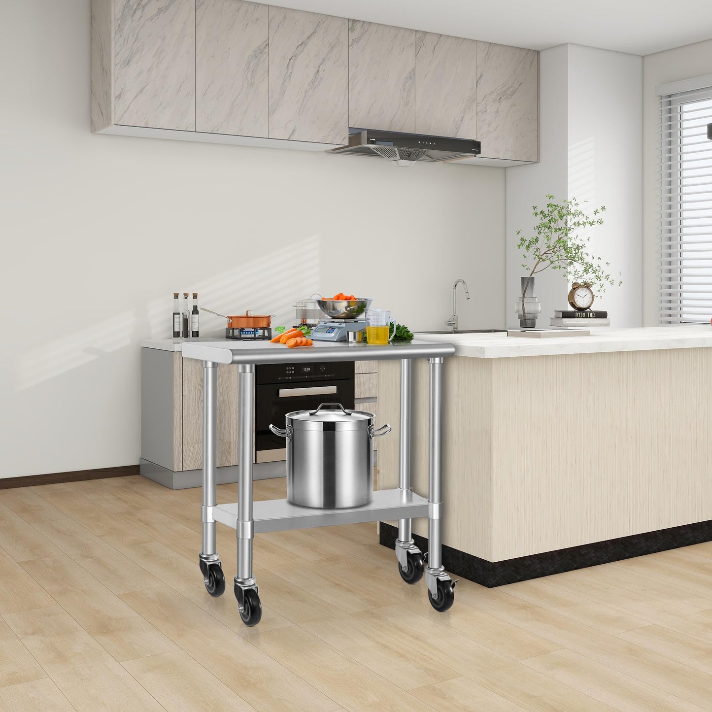 HARDURA Stainless Steel Commercial Table Prep & Work Table with Casters Heavy Duty Metal Table with Wheels NSF 430 14×30 Inches