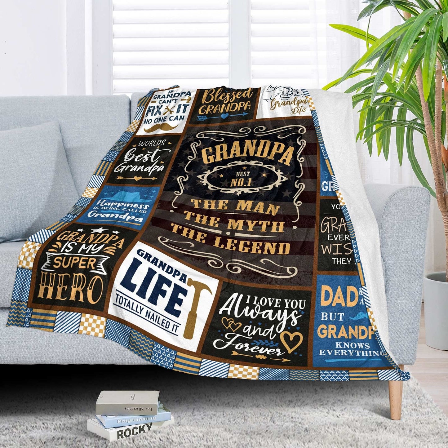 SIKLTY Grandpa Gifts Throw Blanket 60" x 50", Birthday Gifts for Grandpa from Grandchildren Grandkids, Best Gift for Grandfather from Granddaughter Grandson
