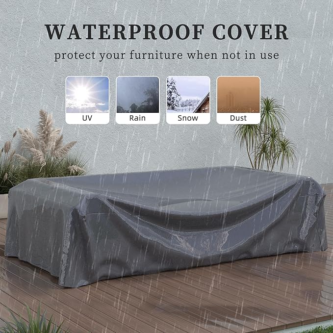 UDPATIO Patio Furniture Set, 6 Pieces Outdoor Conversation Sets with Rocking Swivel Chairs, Wicker Rattan Outdoor Sofa Set with Storage Table and Waterproof Covers for Backyard, Deck, Porch, Grey