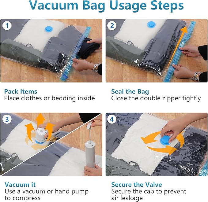 24 Pack Vacuum Storage Bags with Electric Pump,Space Saver Bags(5 Jumbo/5 Large/5 Medium/5 Small/4 Roll),Compression for Comforters and Blankets, Sealer Clothes Storage