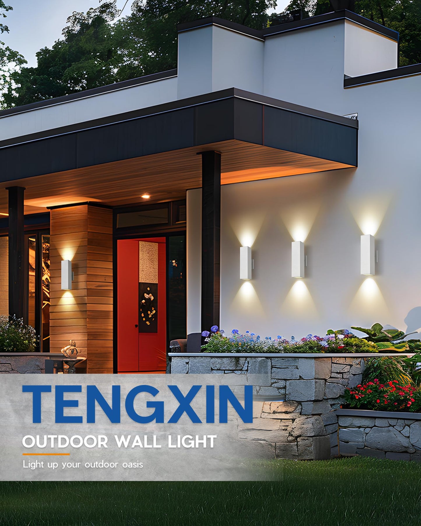 TENGXIN Outdoor Wall Lights, 15” Modern Outdoor Wall Sconces for House,White Waterproof Exterior Porch Light,Up and Down Lighting for Outside,Garage