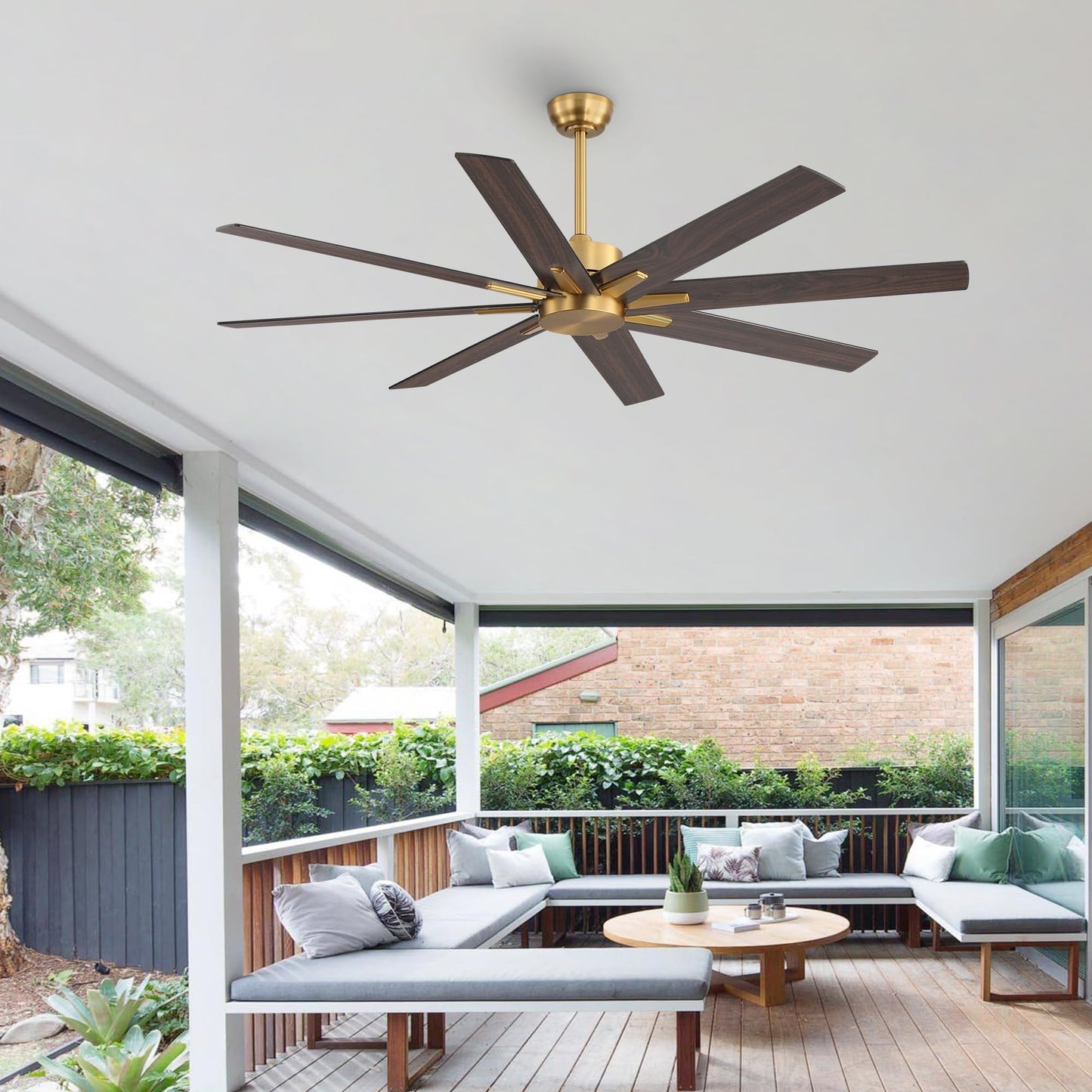 WINGBO 64 Inch Ceiling Fan without Light - 8 Plywood Blades, 6-Speed Reversible DC Motor, Noiseless Remote Control Ceiling Fan No Light for Bedroom Living Room Kitchen, Gold and Walnut/Black
