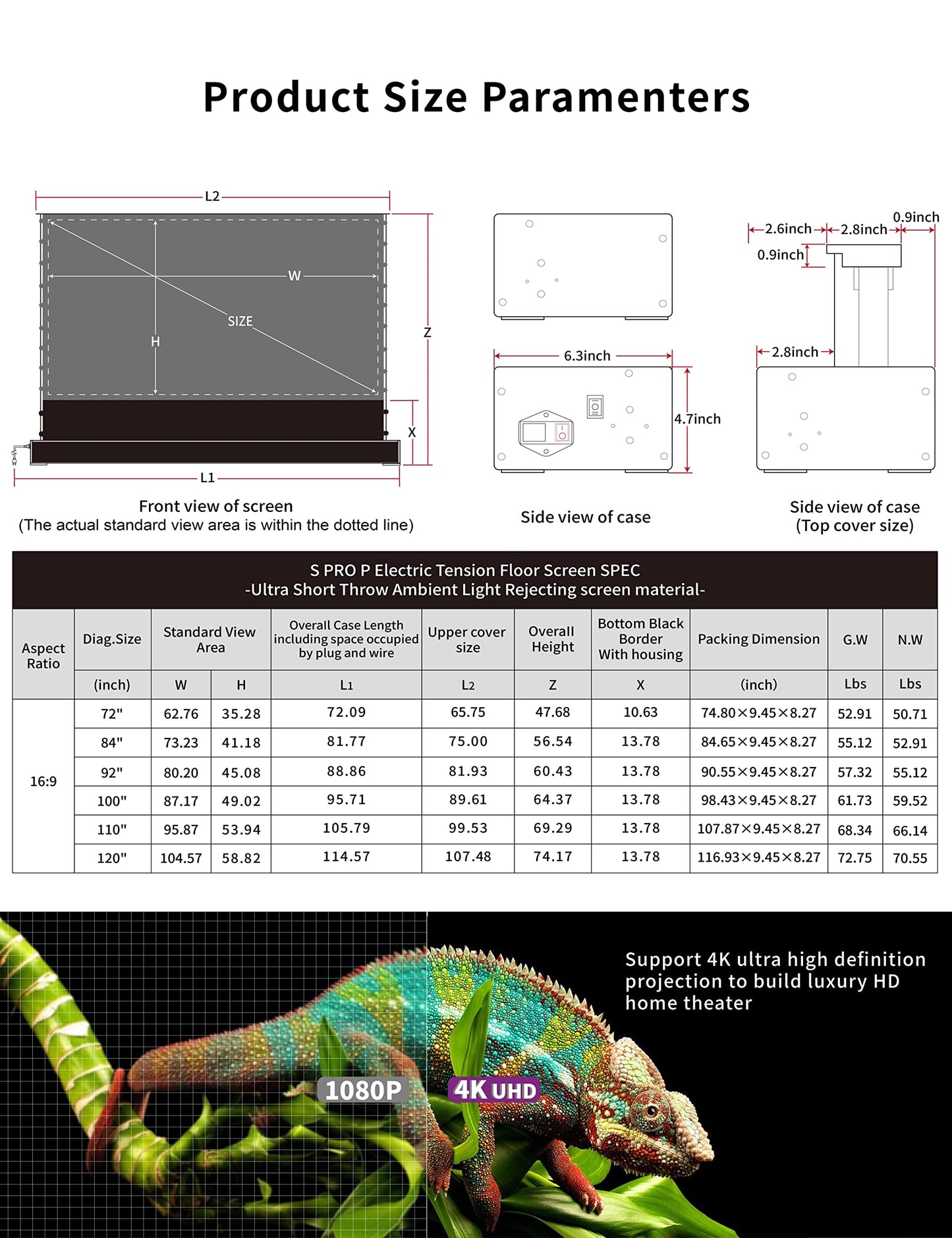 Elevate Your Home Theater Experience with The VividStorm S Pro Motorized Tension Floor Rising UST Projector Screen,VSDSTUST100HP