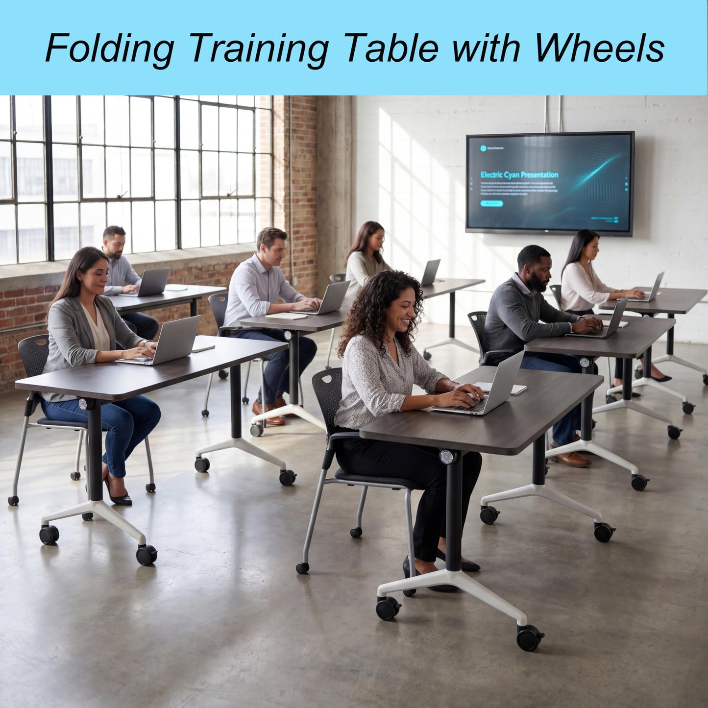 JNMDLAKO Modular Folding Conference Table with Locking Wheels, 8 Pack Flip Top Mobile Training Table, Modern Meeting Seminar Tables for Office, Hotel Conference Room(8,Grey,71" L x 23" W x 29" H)
