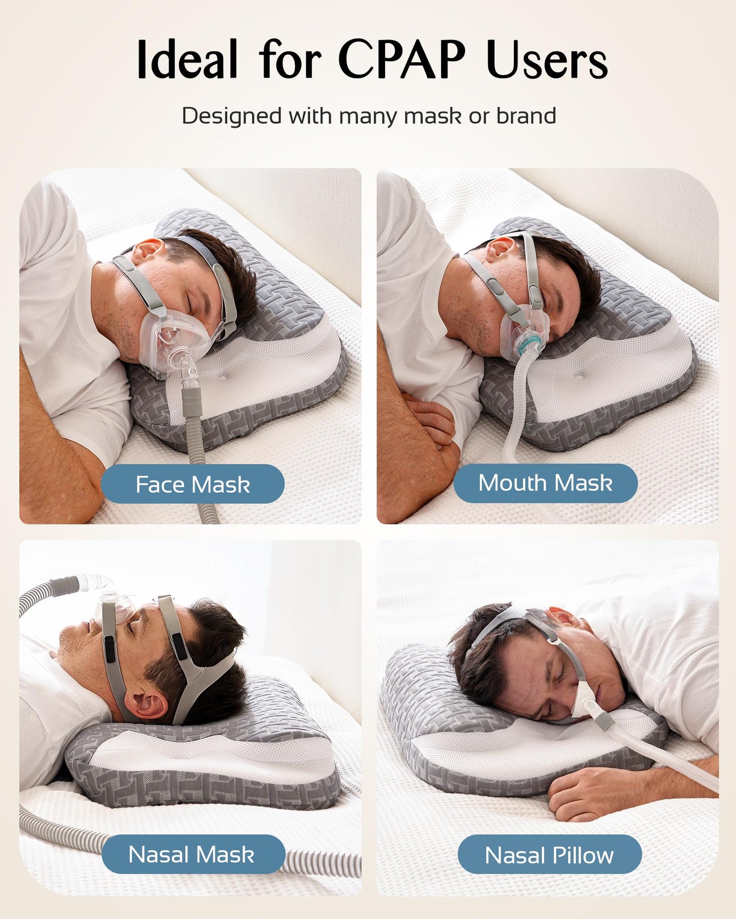 Joynox Cervical Neck Pillow for Cpap Users, Memory Foam Sleep Apnea Pillow, Ergonomic Adjustable Cpap Pillows for Side and Back Sleepers, Reducing Air Leaks and Mask Pressure
