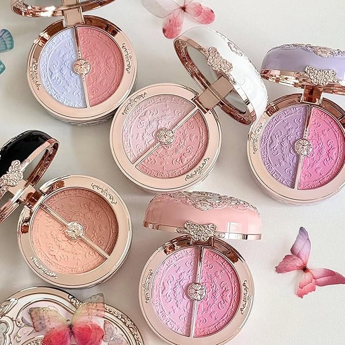 Flower Knows Butterfly Cloud Collar Rouge Box Contour & Blush Duo Palette, Brown Culpting Matte Finish Contour & Blush Powder, Buildable & Blendable Makeup for cheeks(05 Pearwood)