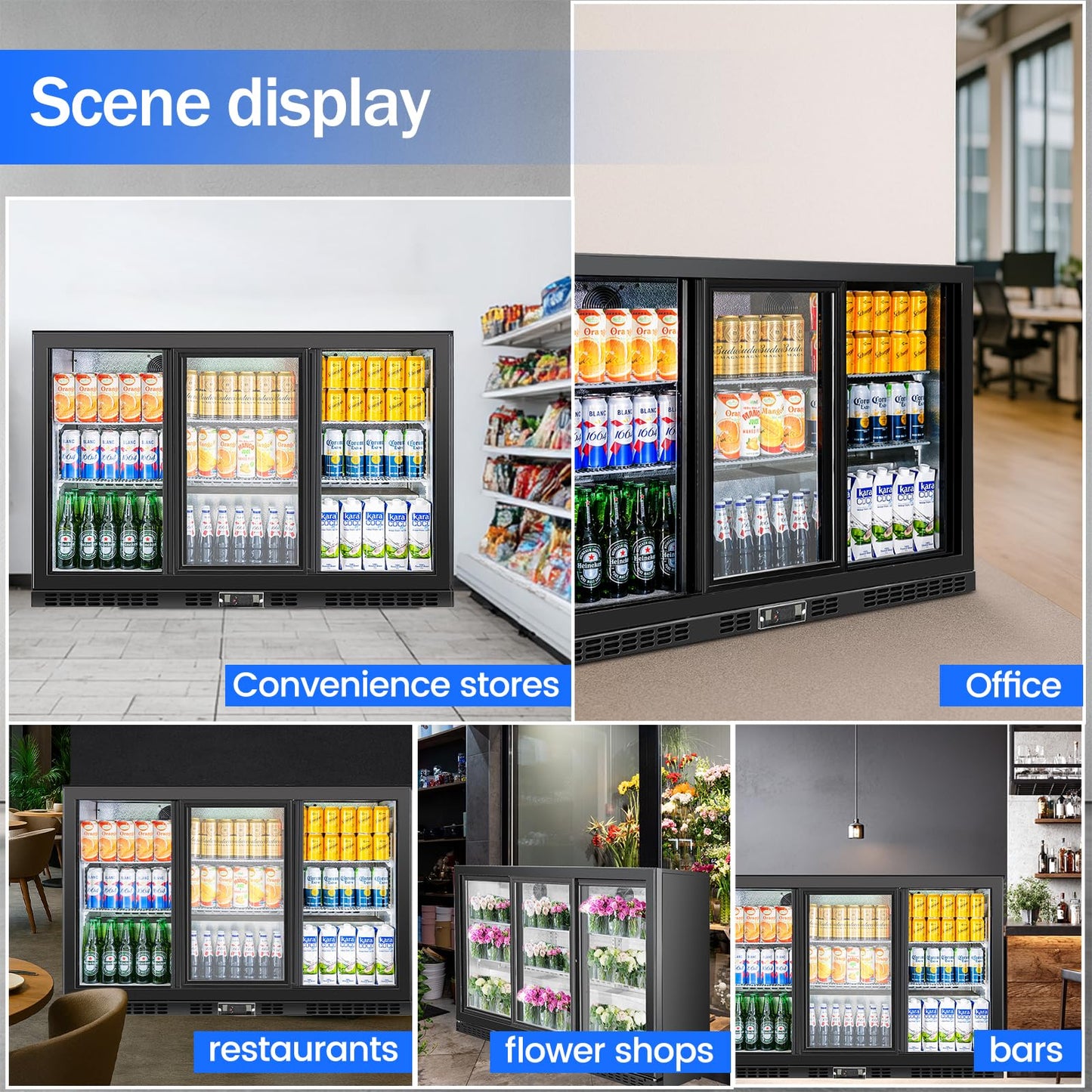 BINGERMA Back Bar Cooler with 3 Sliding Glass Doors 10.5 Cu.ft. ETL Commercial Beverage Refrigerator Black Drink Fridges for Beer, Wine,Soda, Drinks
