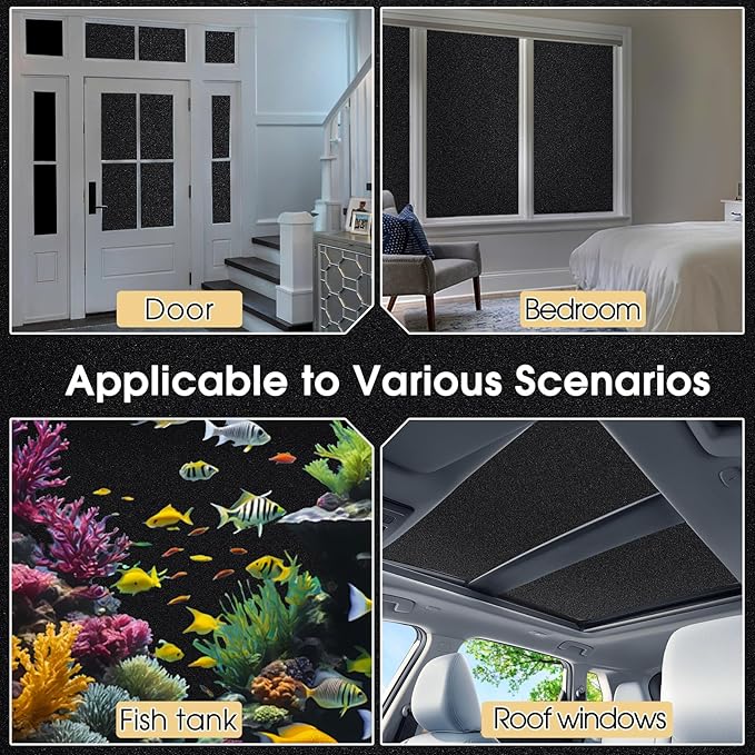 Coavas Blackout Window Privacy Film, Total 100% Light Blocking Window Tint for Home, Black Out Cover Room Darkening, Static Cling Removable Frosted Glass Door Coverings, 17.5 x 78.7 Inch, Blackout