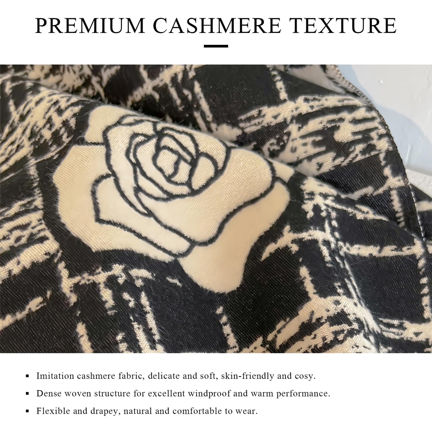 LumiSyne Winter Scarf Women Pashmina Shawls And Wraps Romantic Checked Camellia Pattern Reversible Cashmere Scarf With Tassel