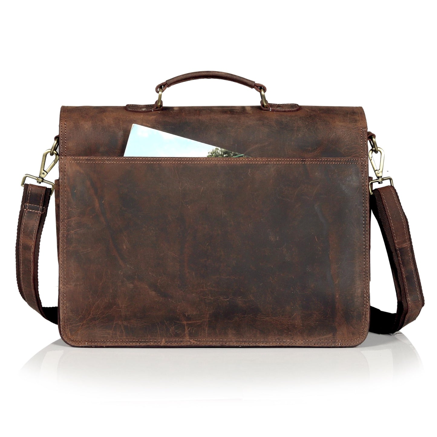 Vintage Leather Messenger Bag for Men & Women, Multi-Pocket Briefcase Satchel, 16 Inch Laptop Shoulder Bag – Brown (Vintage Brown, 18 inch Large)