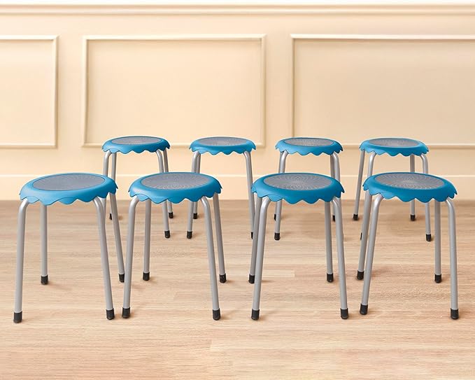 Back2School Express Blossom Stackable Stools, Flexible Seating, Blue, 8-Piece