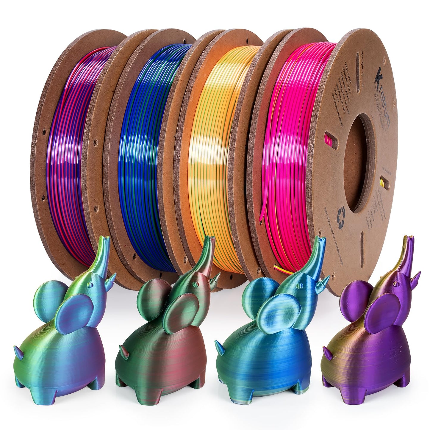 Tri Color Silk PLA 3D Printer Filament Bundle 1.75mm Color Changing PLA Filament Multi Pack Bundle 4 Spool Each 250g (Multicolor