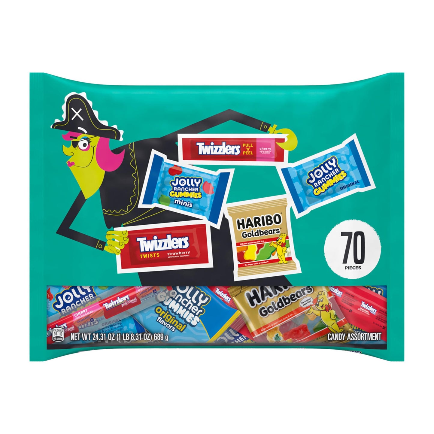 HARIBO, JOLLY RANCHER and TWIZZLERS Assorted Fruit Flavored, Halloween Candy Bag, 24.31 oz (70 Pieces)