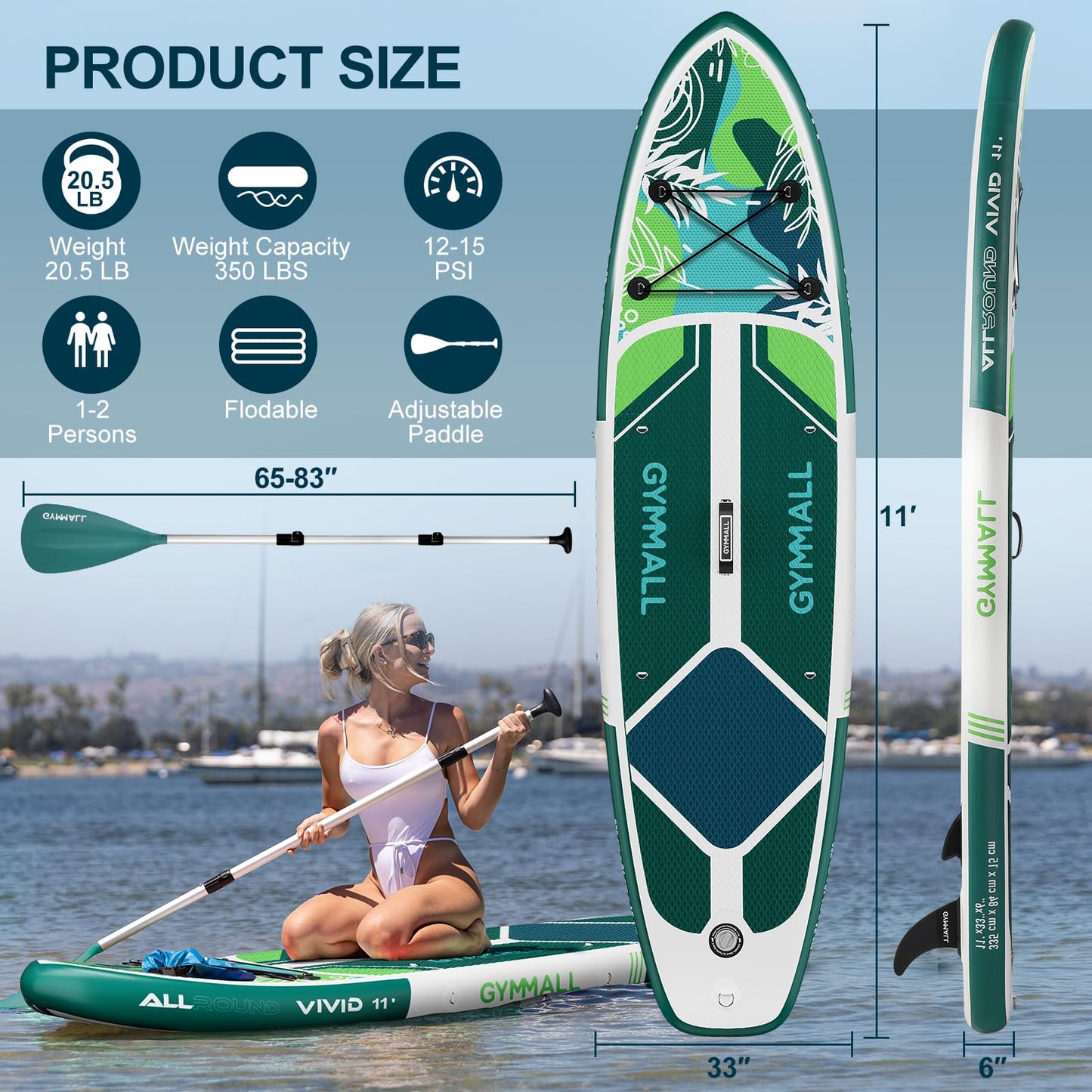 GYMMALL Paddle Board, Inflatable Stand Up SUP Paddle Boards for Adults & Youths of All Skill Levels, Wide & Non-Slip Deck Design Blow Up Paddleboards with Premium Accessories & Storage Bag
